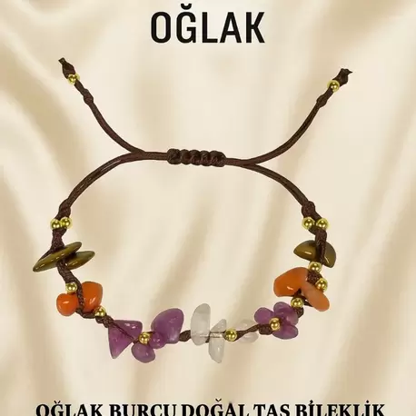 Oğlak Burcu Gerçek Doğal Taş Örme Bileklik – Akik, Ametist, Kaplan Gözü, Kristal Kuvars