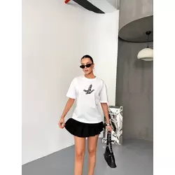 Kısa Kol Baskılı T-shirt - Beyaz