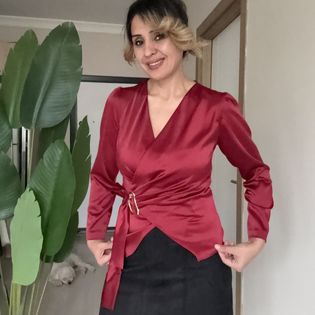 Saten Kruvaze Yaka Gömlek Bordo 