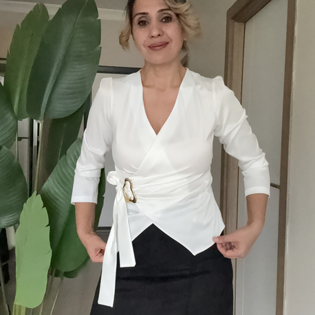 Saten Kruvaze Yaka Gömlek Kırık Beyaz 