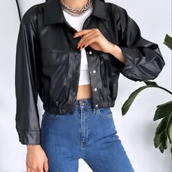 Siyah Crop deri ceket 