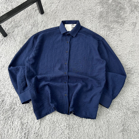 Zara Oversize Pera Keten Gömlek | Lacivert
