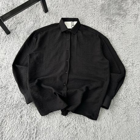 Zara Oversize Pera Keten Gömlek | Siyah