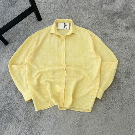 Zara Ekoseli Yazlık Keten Oversize Gömlek | Sarı