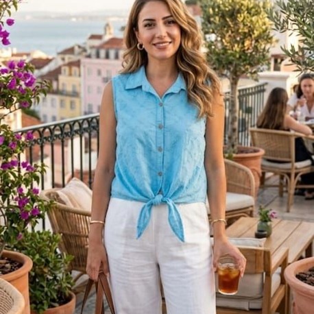 kolsuz pamuk gömlek bağlama detaylı