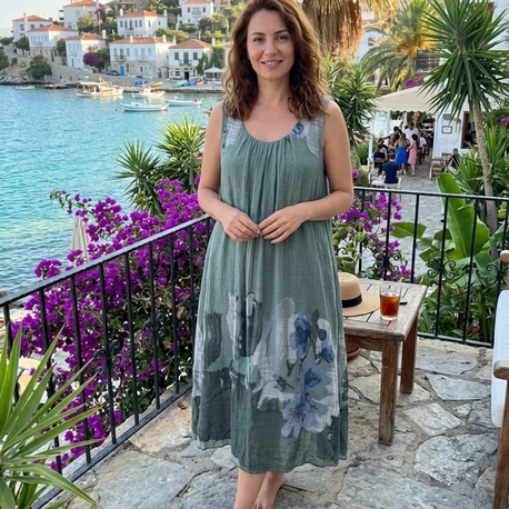 PAMUKLU KOLSUZ YUVARLAK YAKA ELBİSE