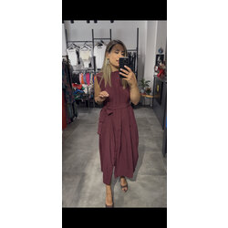 Bordo Kemerli Elbise