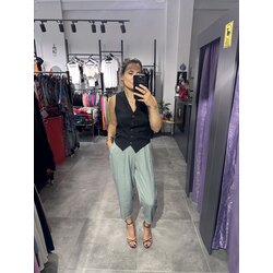 Mint yeşil Tensel Kumaş Düğmeli Pantolon 