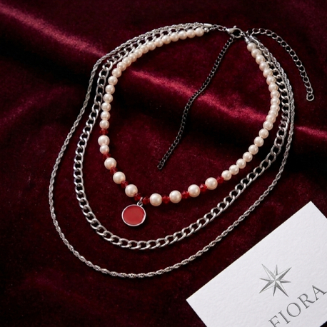 Red Crystal Üçlü Kolye