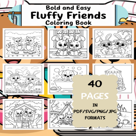 Fun Fluffy Friends Coloring Book | Printable Art Book ( 40 Pages, PDF SVG JPG PNG FORMATS)