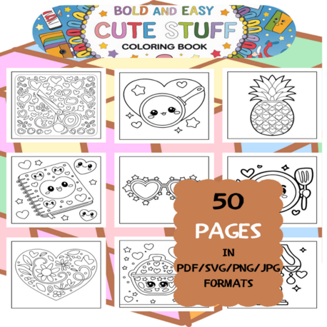 Stuff Coloring Book | Printable Art Book ( 50 Pages, PDF SVG JPG PNG FORMATS)
