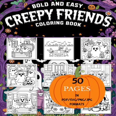 Creepy Friends Coloring Book | Printable Art Book ( 50 Pages, PDF SVG JPG PNG FORMATS)