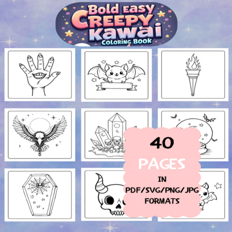 Creepy Kawaii Coloring Book | Printable Art Book ( 40 Pages, PDF SVG JPG PNG FORMATS)