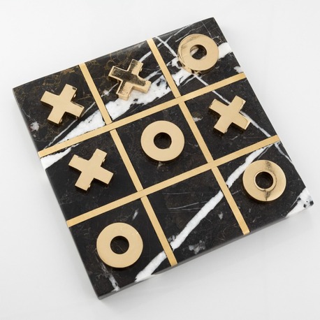 Aurex Tic Tac Toe – Lüks Mermer ve Pirinç XOX Strateji Oyunu - El Yapımı Koleksiyon Ürünü