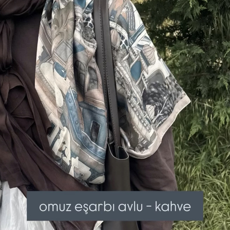 Omuz Şalı Avlu Desen Kahve 