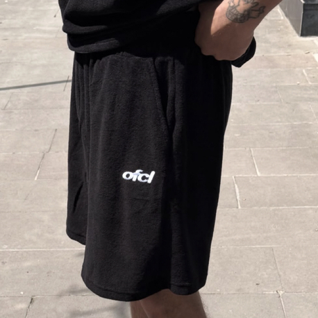 BOHOO ERKEK TOWEL OVERSIZED SHORT BLACK