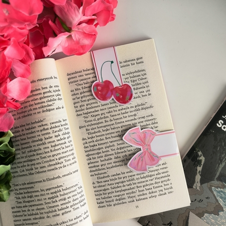 2 adet mıknatıslı Kurdele Kiraz Kitap ayracı 