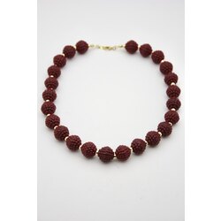 Bordo Topçuklu Boncuk Choker Kolye