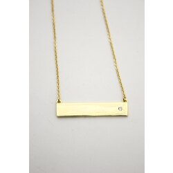 Taş Detaylı Plaka Kolye | Gold
