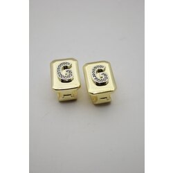 VIP Taşlı G Plaka Küpe | Gold
