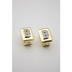 VIP Taşlı B Plaka Küpe | Gold
