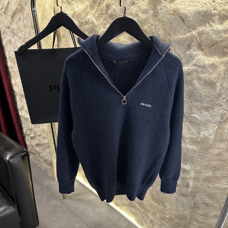 Prada Lacivert Yarım Fermuar Kazak 