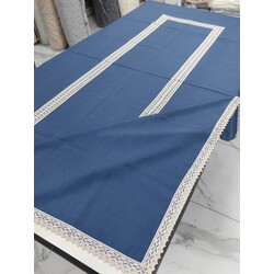İndigo Pamuk Dantelli Masa örtüsü  