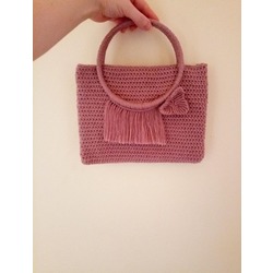 Halka Saplı Pembe Örgü Çanta