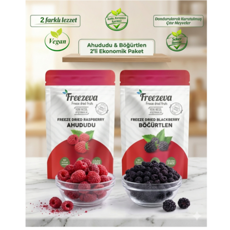Ahududu & Böğürtlen 2'li Ekonomik Paket - Dondurularak Kurutulmuş Meyve Cipsi 2'li Set