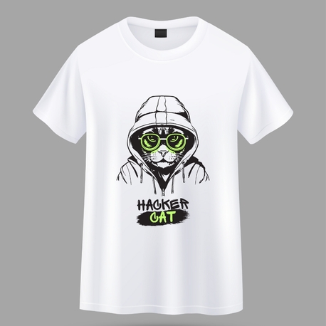 Hacker Cat Baskılı Oversize Tişört