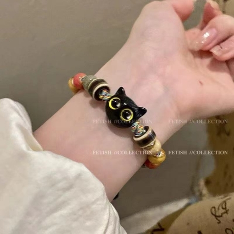 Unisex Çift Kedi Bileklik-Siyah