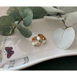 Mavi Beyaz Mineli Mini Halka Küpe