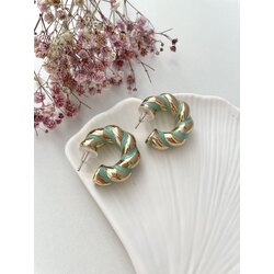 Yeşil/Gold Halka Bombe Küpe