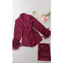 Vişne Tüylü Pijama Takımı