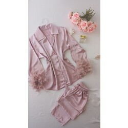 Gül Kurusu Tüylü Pijama Takımı 