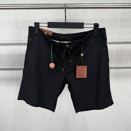 Loro Piana Erkek Regular Fit Siyah Keten Şort