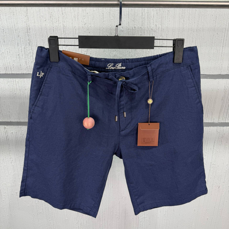 Loro Piana Erkek Regular Fit Lacivert Keten Şort