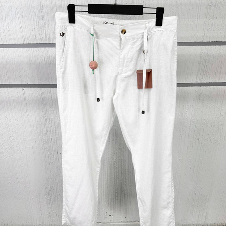 Loro Piana Erkek Regular Fit Beyaz Ham Keten Pantolon