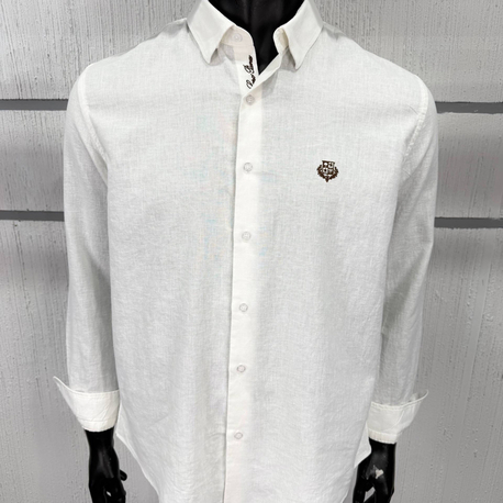 Loro Piana Erkek Regular Fit Beyaz Keten Gömlek
