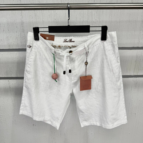 Loro Piana Erkek Regular Fit Beyaz Keten Şort