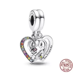 925 Ayar Gümüş Puzzle Parçası ve Kalpli Arkadaşlık Sallantılı Charm