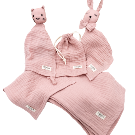 From Pera Pudra Pembe Renk %100 Pamuk 5’li Müslin Bebek Hediye Seti – Oeko-Tex® Sertifikalı