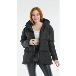 Fumood Kadın Siyah Oversize Kapüşonlu Şişme Mont