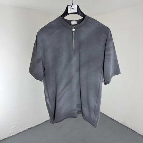Yıkamalı Yarım Fermuarlı T-Shirt gri
