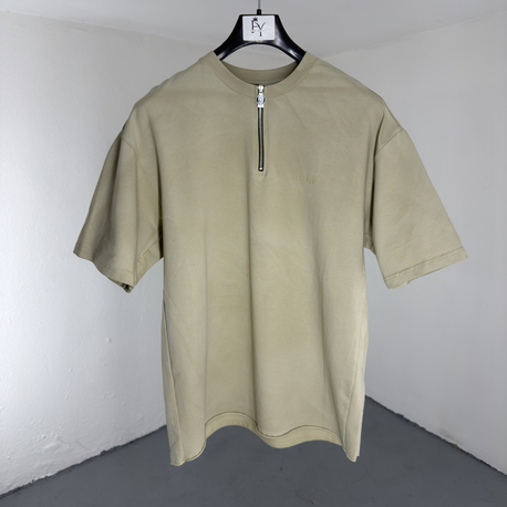 Yıkamalı Yarım Fermuarlı T-Shirt krem