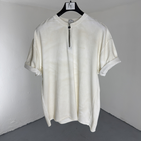Yıkamalı Yarım Fermuarlı T-Shirt beyaz