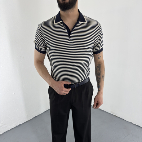 Çizgili Polo Yaka T-Shirt lacivert