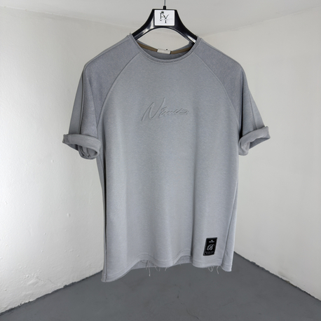 Lazer Kesim OverSize T-Shirt gri
