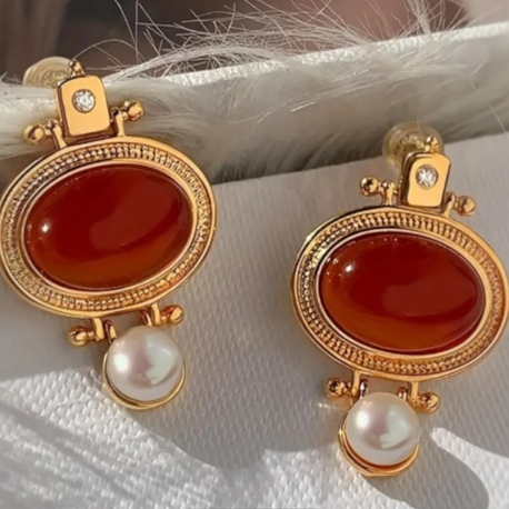 Vintage Amber Pearl Küpe