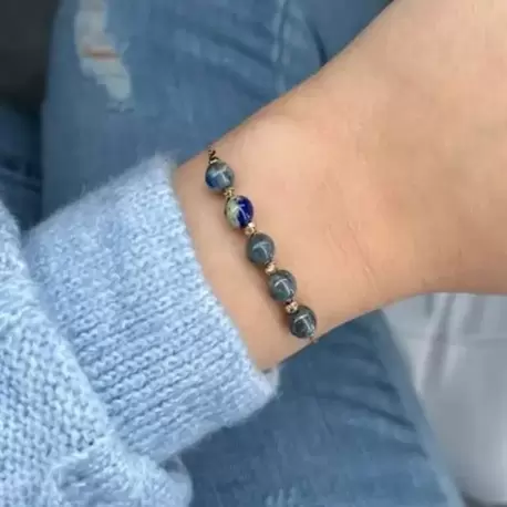 Lapis Lazuli Doğal Taş Çelik Bileklik